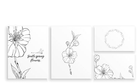Flower vector vertical vintage invitation. Set. Black and white flowers.のイラスト素材