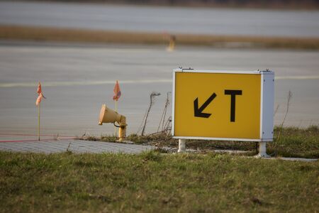 A sign at the tarmac of the Katowice airportの写真素材