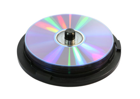 Laser disks in cake box are isolated on a white background