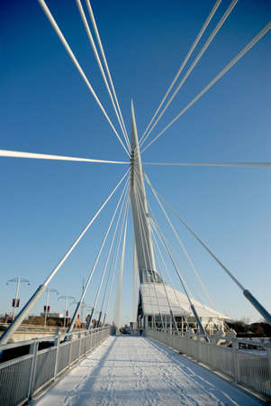 Shot of Provencher Bridge, from the west end facing east, with support cables converging to a focal point.のeditorial素材