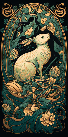 AI generated image of a vintage Art Nouveau Easter illustration.の素材
