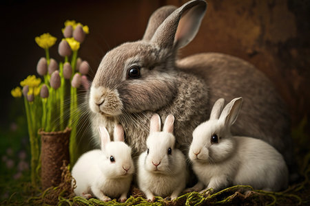 AI generated image of an Easter bunny with babies.の素材