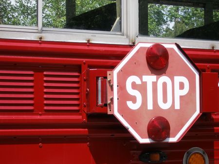 stop sign on busの写真素材