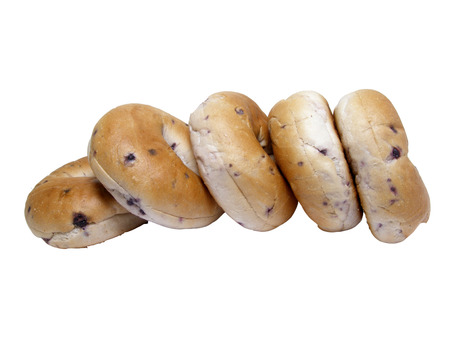 row of bagels on whiteの写真素材