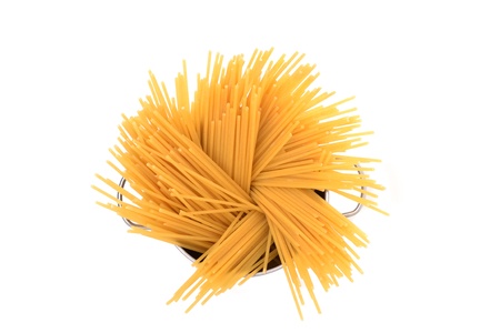 pasta noodles in pot from aboveの写真素材