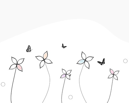 abstract flowers and butterfliesのイラスト素材