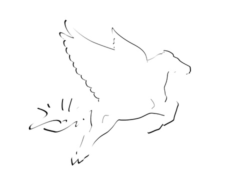 flying pegasus abstract black and whiteのイラスト素材