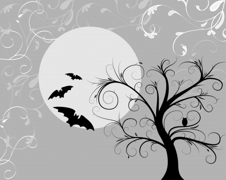 halloween abstract with moon owl and batsのイラスト素材