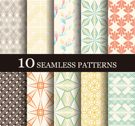Set of 10 reto seamless pattern can be used for wallpaper, website background, textile printing. Modern geometric texture.のイラスト素材
