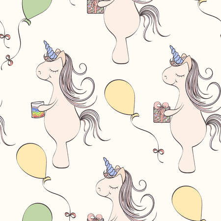 Seamless unicorn pattern can be used for wallpaper, website background, wrapping paper. Unicorn bright pattern . Holliday design. Bithday conceptのイラスト素材