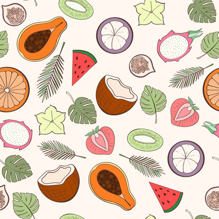 Seamless exotic fruit pattern can be used for wallpaper, website background, wrapping paper. Holliday design. Food concept. Vector illustrationのイラスト素材