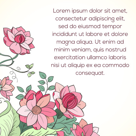 Hand drawn card can be used as invitation card for wedding, birthday and other holiday background. Vintage elegant wedding invitation with summer flowers.のイラスト素材