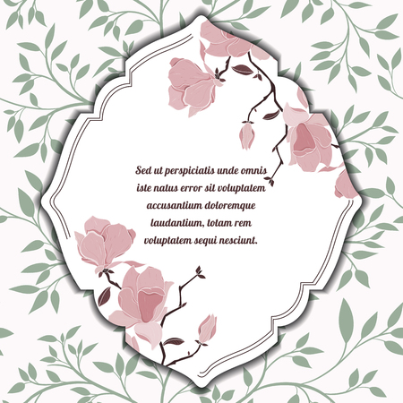 Floral card can be used for holiday cards, shop invitation, postcard or website banner. Flower natural bright invitation. Summer design. Flower concept.のイラスト素材