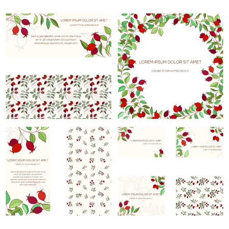 Floral card set can be used for can be used for holiday cards, invitation, postcard or website. Autumn bright flyer. Holiday design of hawthornのイラスト素材