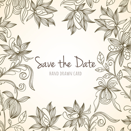 Hand-drawn zentangle style vector illustration of beautiful floral border with sketch flowers can be used for invitation, flyer, banner, website, cover and wedding or birthday card. Ethnic boho designのイラスト素材