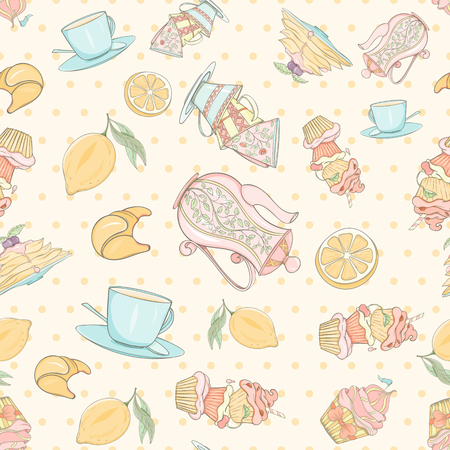 Seamless tea time pattern.のイラスト素材