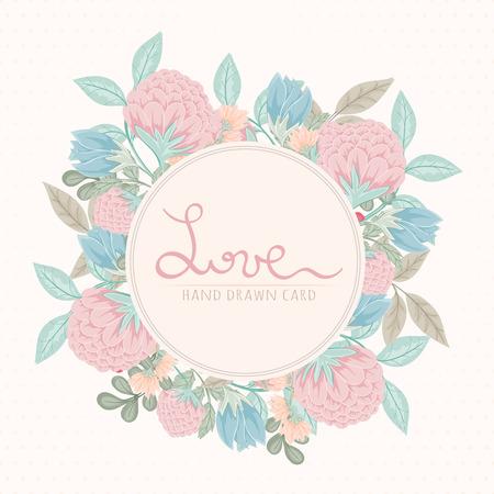 Retro card of spring elements on light backgroundのイラスト素材