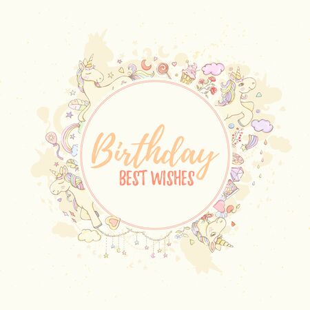 Happy Birthday unicorn cardのイラスト素材