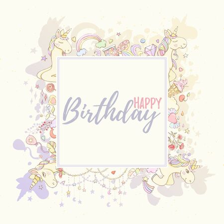 Happy Birthday unicorn cardのイラスト素材