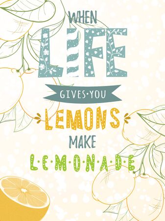 Card of lemons on light background. Citrus elements for invitations, menu, juice, food, cosmetics or health products. Healthy food products for summer cafe and bar advertising.のイラスト素材