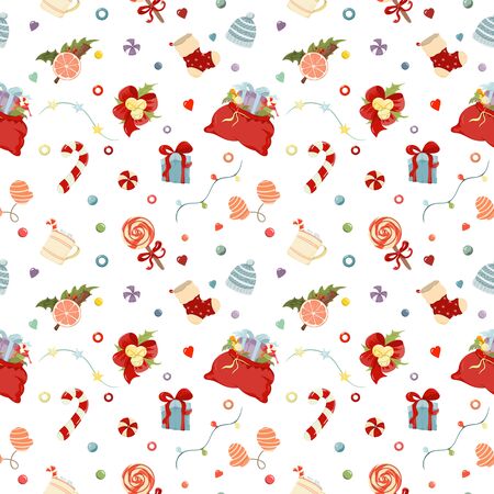 Merry Christmas Happy New Year hand drawn patternのイラスト素材