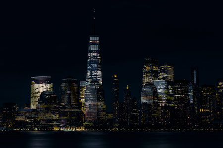 New York City skyline at night. View from Hudson river, New York, USA, America. . High quality photoの写真素材