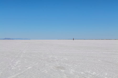 Salt Flats in Utah. Salt Flats Landscape. Blue Sky and Snow-White Salt Soil. Bonneville Salt Flats....