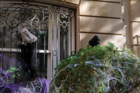 Halloween creepy decorations on front of the building in New York City. High quality photoの写真素材