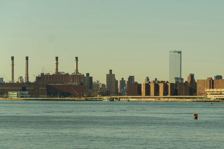 Con Edison East River Generating Station, Waterfront View from Roosevelt Island New York City....