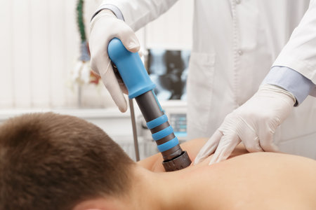 Extracorporeal Shockwave Therapy ESWT.Non-surgical treatment.Physical therapy for neck and back...