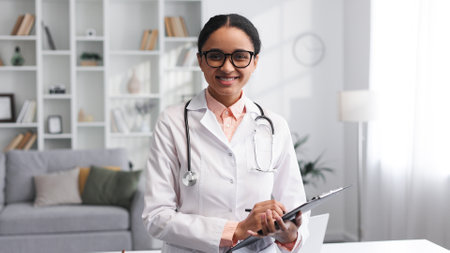 African american woman, doctor and smiley face, medical staff anの写真素材