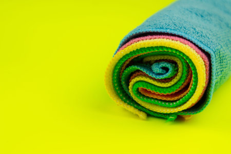 Set of colorful microfiber cleaning cloths isolated on white background. Cleaning cloth for...