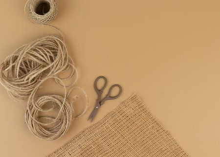 Zero waste concept for Valentine's Day. Eco-friendly kraft paper packaging. Gift box, jute and...