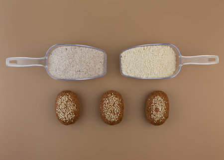 Homemade healthy gluten-free keto bread made from almond flour and psyllium husk, sprinkled with...