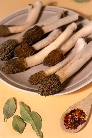 Spring wild morel mushrooms or Morchella conica. They are loaded with all kinds of vitamins and...