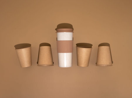 Set of Eco friendly, eco bag and reusable coffee mug. Sustainable lifestyle. Zero waste, Plastic free concept.の写真素材