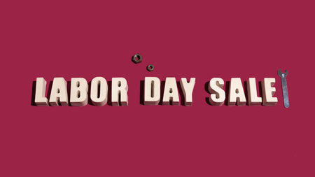 Labor day sale banner, colorfull paper background, white concrete letter, hard shadowsの写真素材