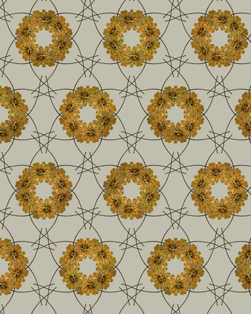 Pattern from pressed dried flowers beige background. Botanical Elements for scrapbooking or...