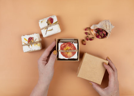 Natural handmade soaps with organic dried rose petals. An ethical, sustainable lifestyle without...