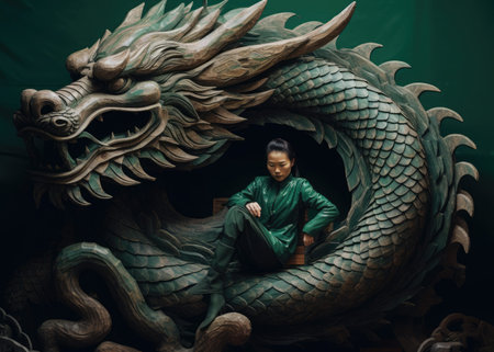 The green wooden dragon is the symbol of the new year 2024 according to the Chinese calendar.の素材