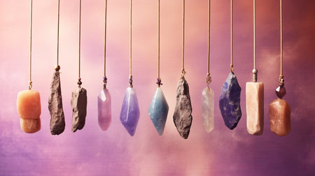 Set of gemstone crystals. Minerals for esoteric crystal ritual. spiritual Magic practice, relaxation, meditation, life balance. Wiccan Witchcraft. Reiki therapyの素材
