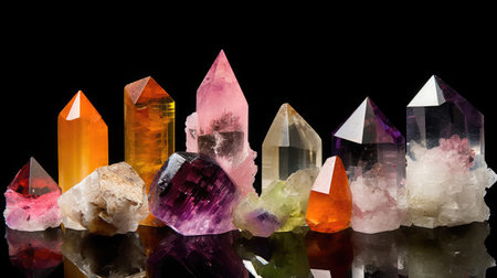 Set of gemstone crystals. Minerals for esoteric crystal ritual. spiritual Magic practice, relaxation, meditation, life balance. Wiccan Witchcraft. Reiki therapyの素材