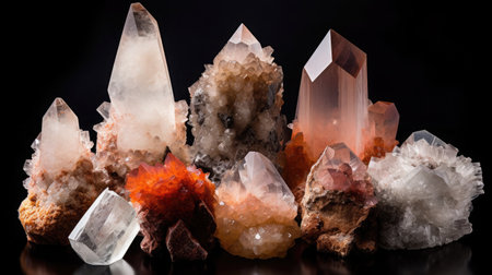 Set of gemstone crystals. Minerals for esoteric crystal ritual. spiritual Magic practice, relaxation, meditation, life balance. Wiccan Witchcraft. Reiki therapyの素材
