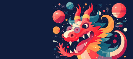 Modern minimalist collage art. Sketch christmas dragon wearing santa hat in creative space with christmas sparklers, balls, tree, confetti. Pop zine culture.の写真素材