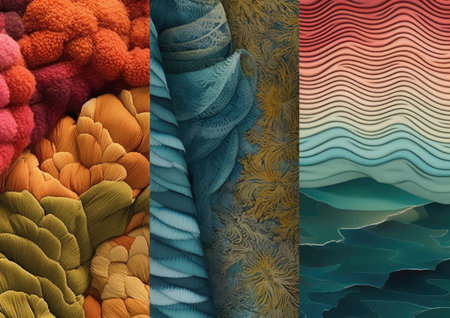 Abstract closeup of recycled fabric. textile trends: Make and Remake, From Earth, Nature Engineered,...
