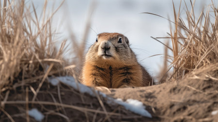 Happy Groundhog Day illustration with cute groundhog.の素材