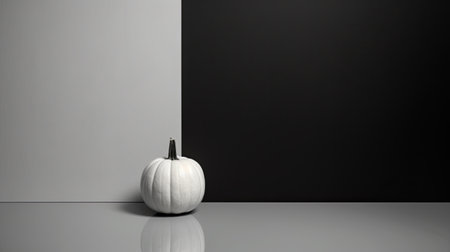 A sleek and minimalist composition with a focus on simplicity, showcasing a single pumpkin in a monochromatic setting, emphasizing clean lines and minimalistic aesthetics. Minimalist Monochrome halloween decorの素材