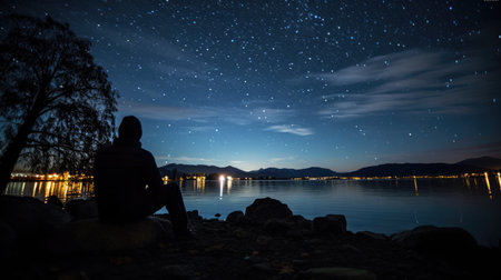 Night adventures. Observation of the fall of Perseid meteorites. Aesthetics of the night skyの素材