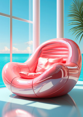 new design concept of trendy transparent inflatable and foldable lounge chair, glossy advertising shotの素材