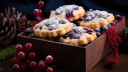 Bento cake. Small individual blueberries cheesecakes in box. Cute gift for any holidayの素材